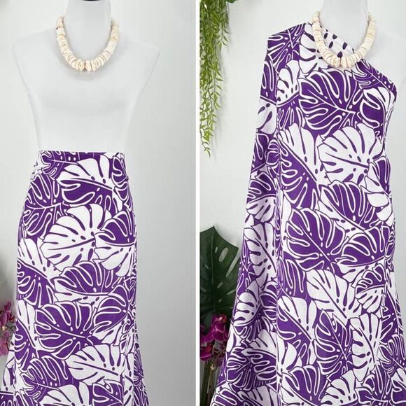 Purple White Monstera Tropical Hawaiian MAXI SARONG Kīkepa Pareo Beach WrapSkirt - Picture 5 of 5